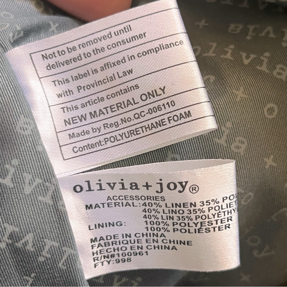 Olivia & Joy black gray linen blend tote handbag purse - Picture 6 of 11